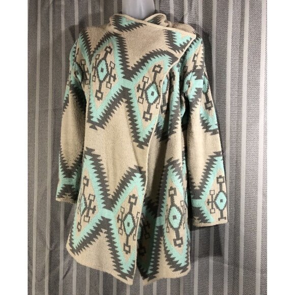 renee c sweater Open Aztec Bohemian Size Small Wool & Mohair Gray Teal - Picture 10 of 12
